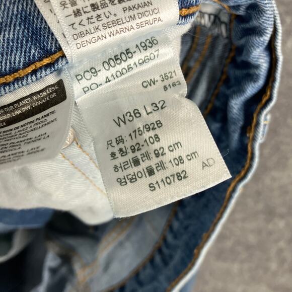 Levi's 505 Jeans Mens 36x32 Blue Straight Fit Stretch Distressed Workwear Worn - Picture 8 of 11